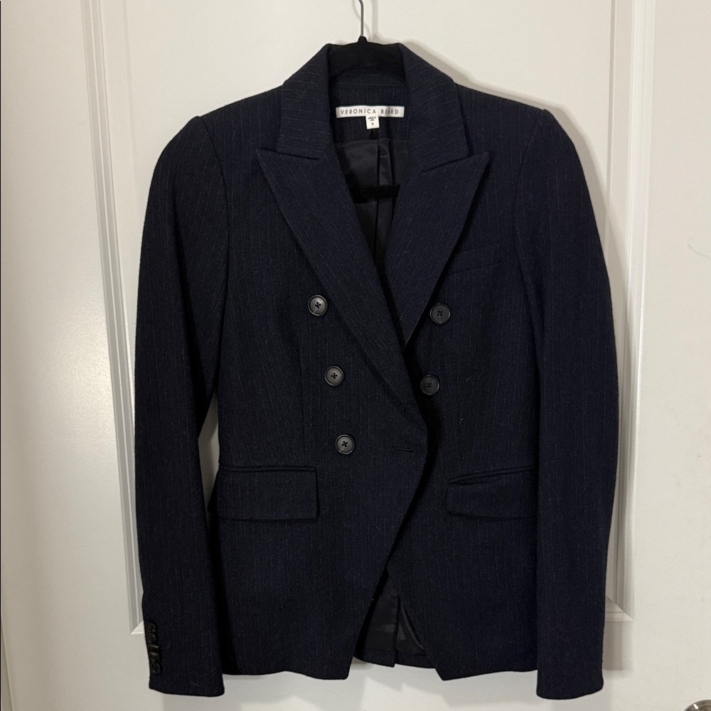 Veronica Beard Midnight Blue and Amber pinstripe Double-Breasted Blazer